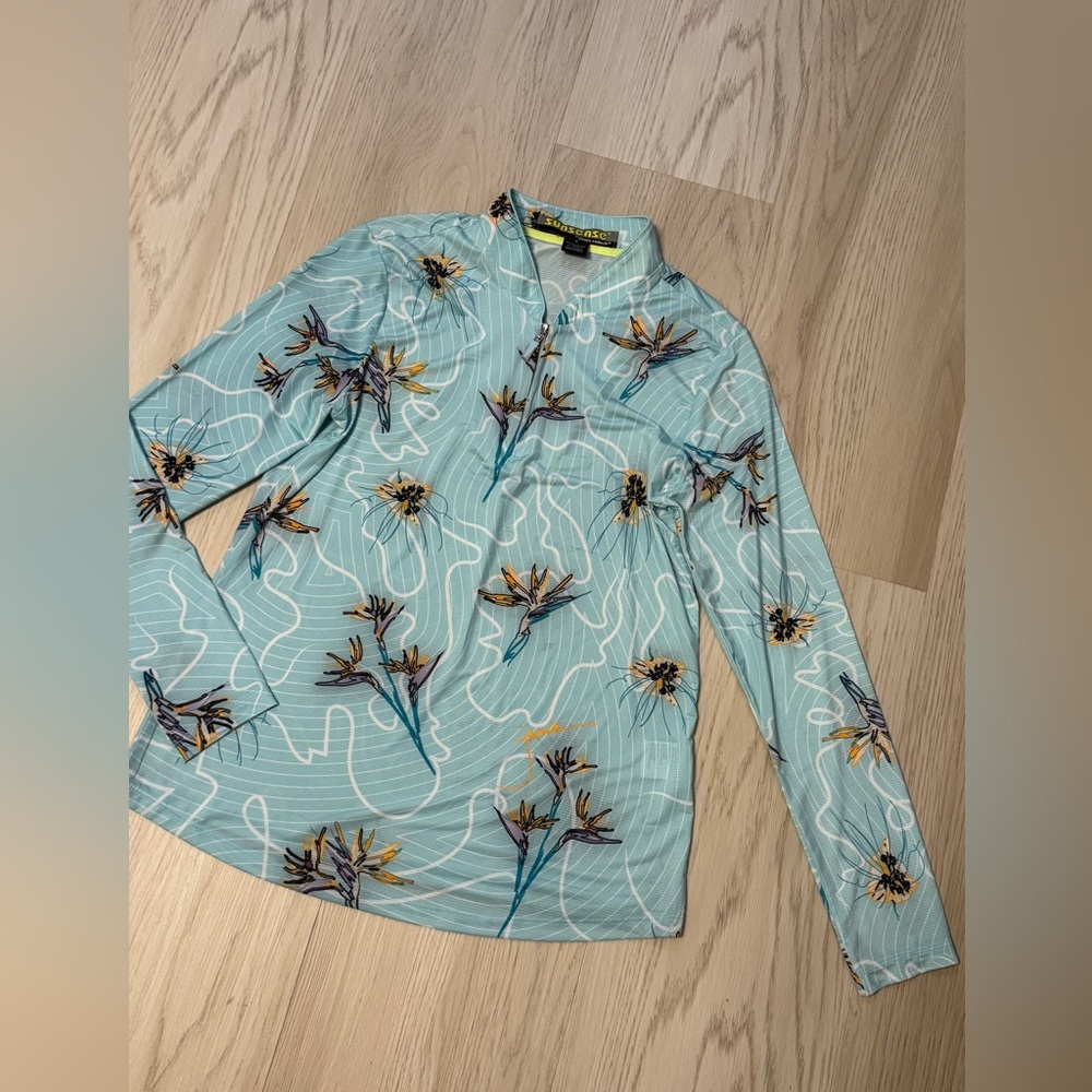 Jamie Sadock Sunsense 1/4 zip golf top shirt long sleeve outdoor floral like new